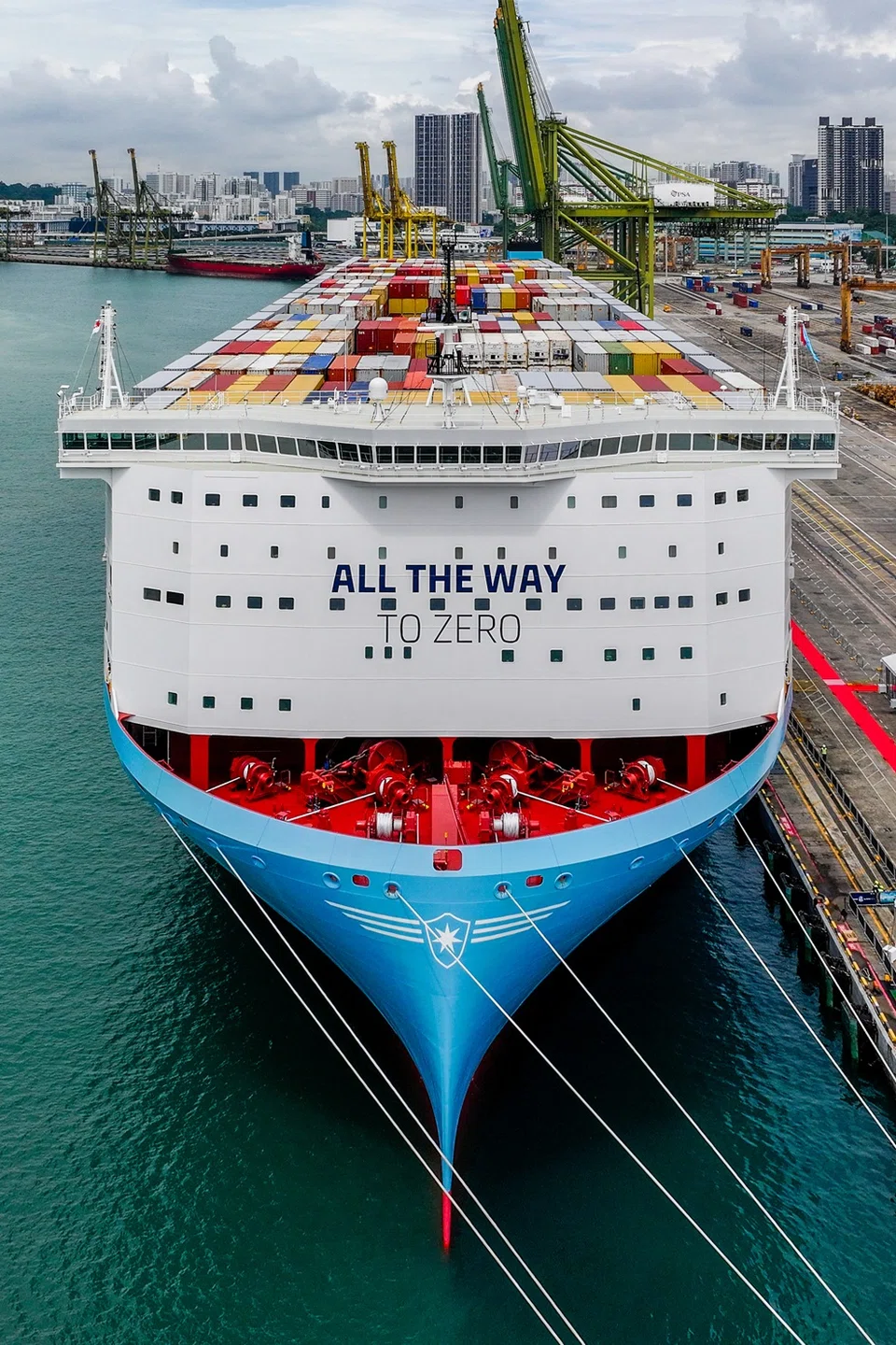 AP Moller, one of Maersk’s new dual-fuel methanol container ships, was named in Singapore in November 2024. 