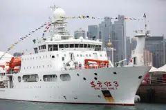 The Dong Fang Hong 3, a deep-sea research vessel, docked in Qingdao in China's Shandong province. It has been mapping the ocean floor in the last two years.
