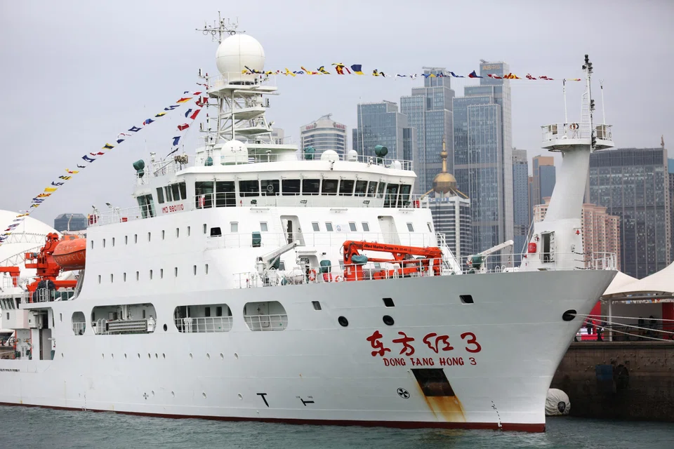 The Dong Fang Hong 3, a deep-sea research vessel, docked in Qingdao in China's Shandong province. It has been mapping the ocean floor in the last two years.
