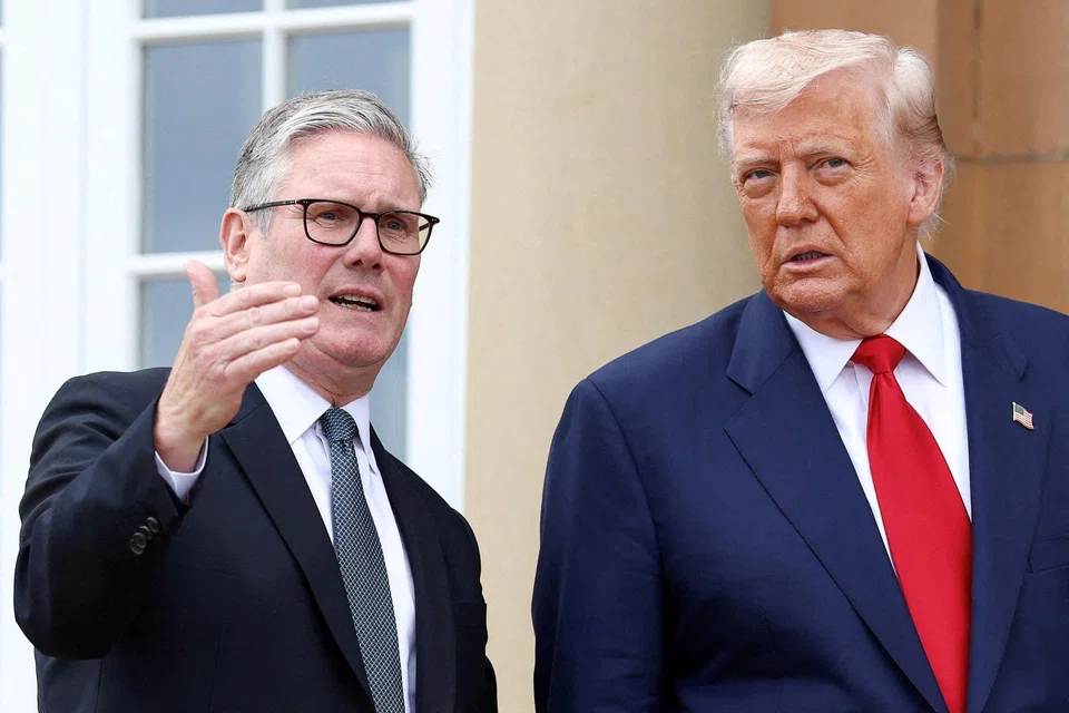 US President Donald Trump (right) arrives in Britain late on Tuesday and will be greeted over the next two days by King Charles and then British Prime Minister Keir Starmer (left) on a visit expected to be heavy on red carpet treatment and the promotion of investment deals in both countries.