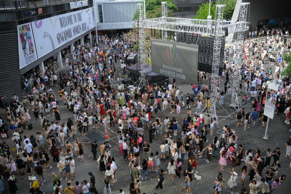 Taylor Swift fans hanging around the outdoor area of Kallang Wave Mall, which generally sees high footfall during the concert periods. 