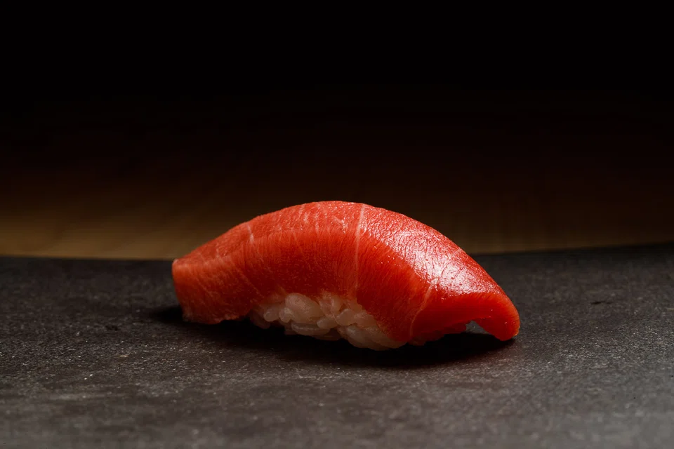 Signature chutoro nigiri sushi.