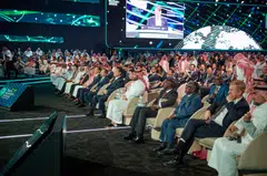 The opening session of Saudi Arabia's Future Investment Initiative conference in Riyadh, Oct 24, 2023. Banking titans warned that the war between Israel and Hamas could deal a heavy blow to the global economy. 
