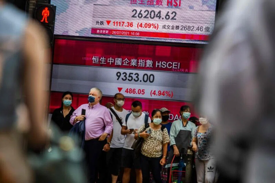 The Hang Seng Index dropped 3.92 per cent or 783.46 points to 19,218.50.