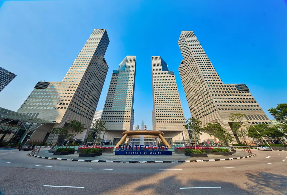 The top floor of Suntec City Tower 3 (second from right) had changed hands for S$36.2 million in December 2023.