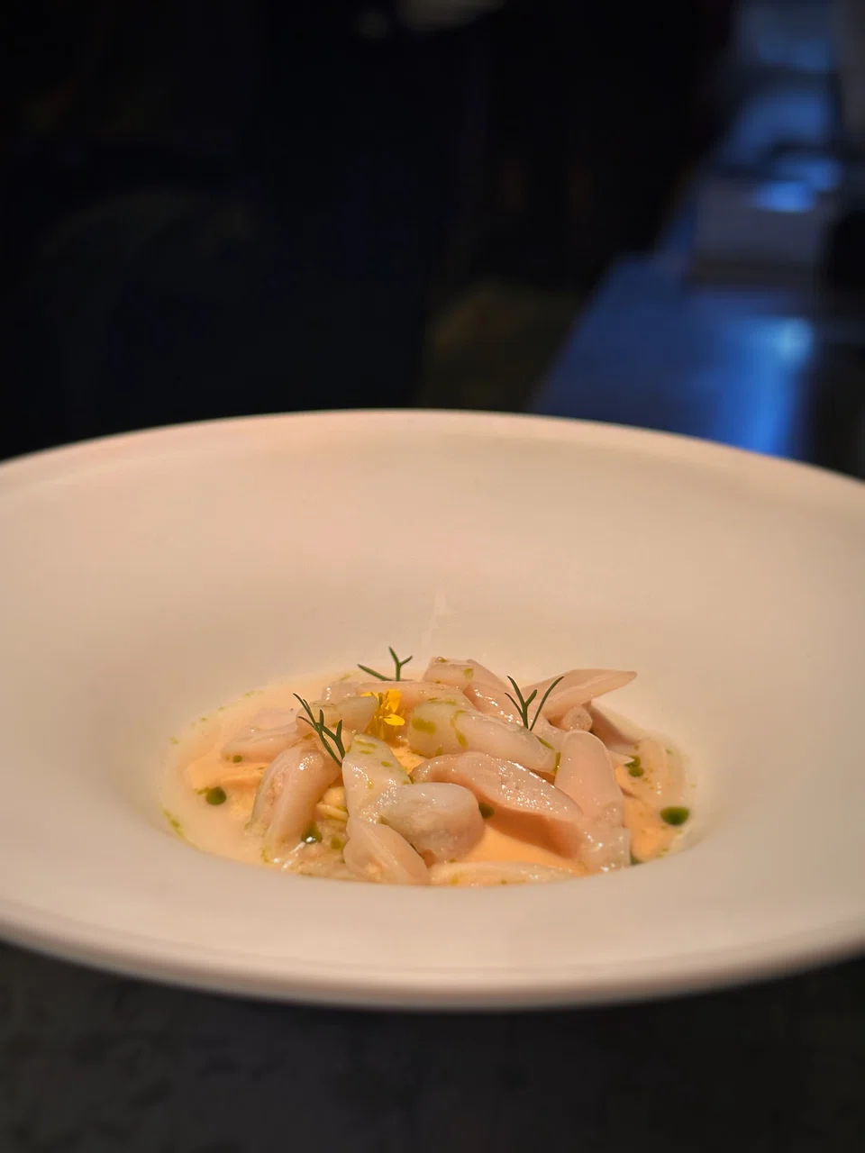 Smooth oyster custard and tender fresh razor clams hit the spot.