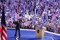 Democratic presidential nominee and US Vice-President Kamala Harris waves after speaking at the Democratic National Convention in Chicago, Illinois, Aug 22, 2024. 