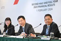 Keppel CEO Loh Chin Hua with his senior management team at the company's results briefing on Thursday.