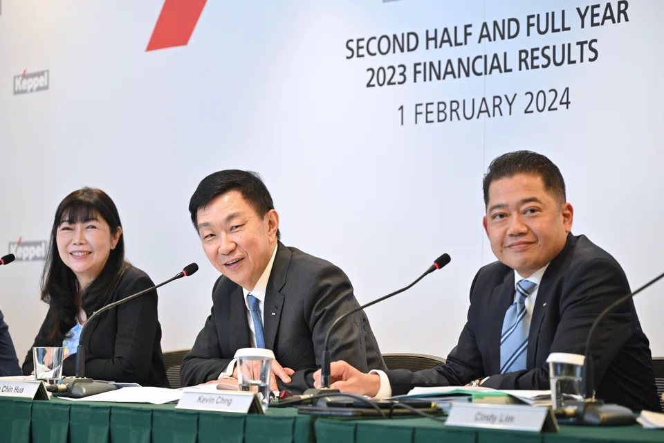 Keppel CEO Loh Chin Hua with his senior management team at the company's results briefing on Thursday.