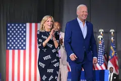 US President Joe Biden and First Lady Jill Biden arrive for a post-debate rally in Raleigh, North Carolina, June 28, 2024. 