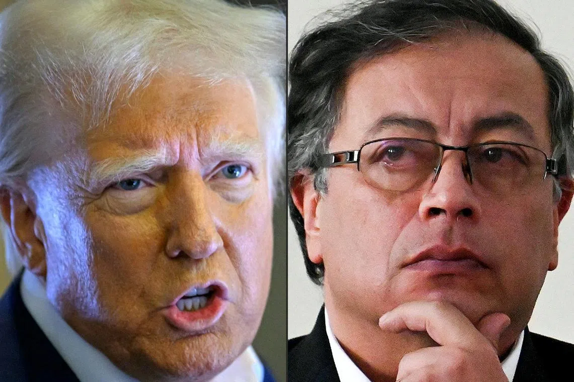 (From left) US President Donald Trump and and Colombian President Gustavo Petro. Trump vowed to hit Colombia with steep tariffs and other sanctions after his counterpart Petro blocked deportation flights from the United States. 