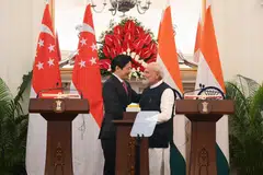 Singapore PM Lawrence Wong (left) and Indian PM Narendra Modi in New Delhi on Sep 4. PM Wong is on a three-day introductory trip to India to mark 60 years of bilateral relations. 