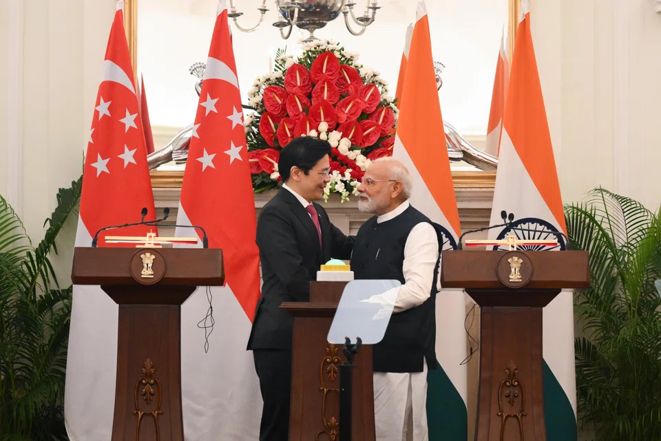 Singapore PM Lawrence Wong (left) and Indian PM Narendra Modi in New Delhi on Sep 4. PM Wong is on a three-day introductory trip to India to mark 60 years of bilateral relations. 