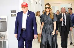 Republican presidential nominee former President Donald Trump and his wife Melania Trump depart after casting their votes at a polling station in Palm Beach, Florida, Nov 5, 2024.