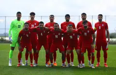 Iran's players posing for a group photo before the international friendly with Costa Rica at Mardan Sports Complex in Antalya, Turkey, on Mar 31. 
