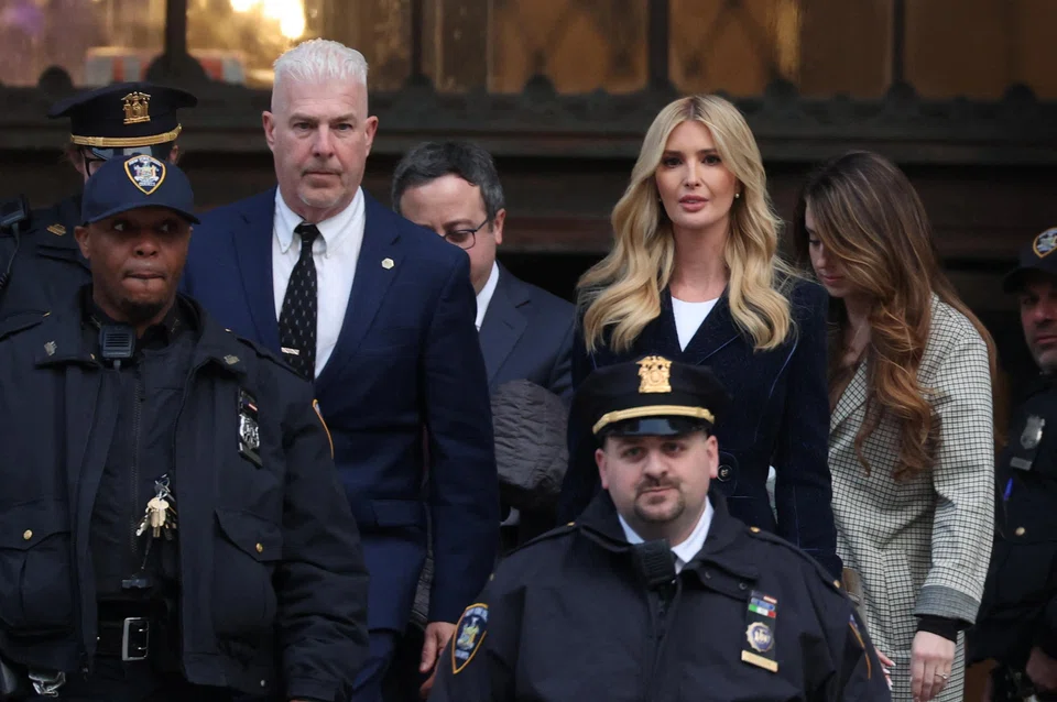 Former US President Donald Trump's daughter Ivanka Trump leaves after attending the Trump Organization civil fraud trial, in the New York State Supreme Court in the Manhattan borough of New York City, US., Nov 8, 2023. 
