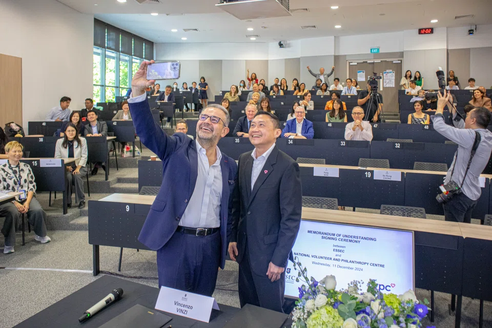 Dr Vincenzo Vinzi (left), dean and president of Essec Business School, and Tony Soh, chief executive of NVPC, with other participants at the MOU signing.