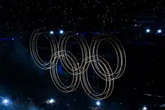 The Olympic rings during the closing ceremony of the Paris 2024 Olympic Games. Polish Prime Minister Donald Tusk's announcement follows that of the country's president Andrzej Duda, who announced last year that he intended to submit his country’s bid to host the Summer Olympics in 2036.