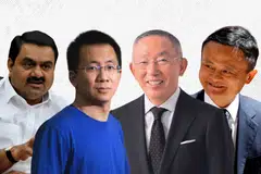 From left: Gautam Adani, founder of the Adani Group; Zhang Yiming, co-founder of Bytedance; Tadashi Yanai, chief executive and founder of Fast Retailing; and Jack Ma, co-founder of Alibaba Group. 