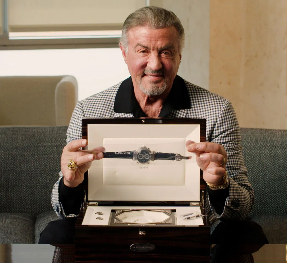 Stallone with his Patek Philippe Grandmaster Chime in its presentation case. 