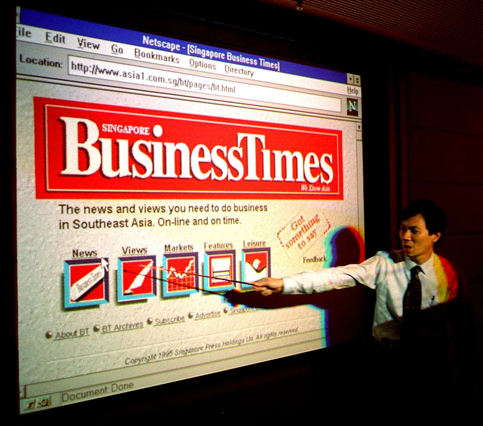SPH assistant general manager Cheah Cheng Poh at a briefing to launch BT Online in June 1995.