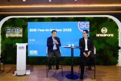 EDB chairman Png Cheong Boon (left) and managing director Jermaine Loy giving an update on the agency's investment commitments in 2025.