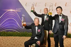 (From left) Ong Chu Poh , executive chairman of ECON Healthcare overall winner of Heritage Brands; Andy Kueh, chief operating officer (COO) of elemen, overall winner of Promising Brands; and Peh Yi Han, COO of Mulberry Learning's parent company Global Eduhub, overall winner of Established Brands. 