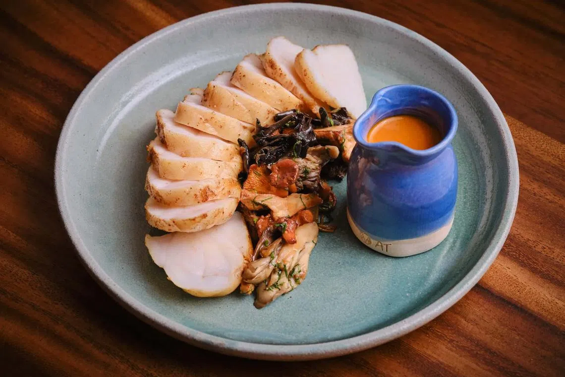 Cornish monkfish with woodland curry and wild mushrooms — a thrilling combination of Thai flavors and British produce. 