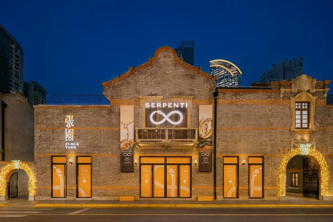Bvlgari's Serpenti Infinito Exhibition in Shanghai is staged in the historic shikumen compound of Zhangyuan. 