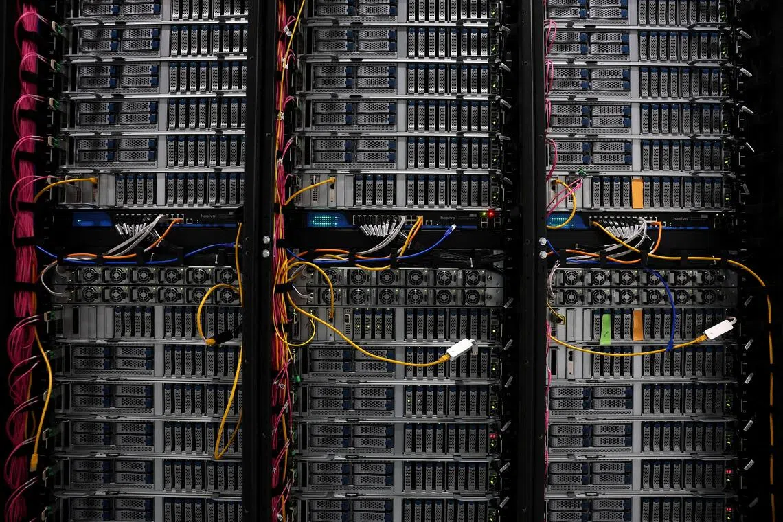 Racks for data servers, GPUs and CPUs in a data centre. It is estimated that US$3 trillion to US$7 trillion will be invested in AI infrastructure in the next five years.