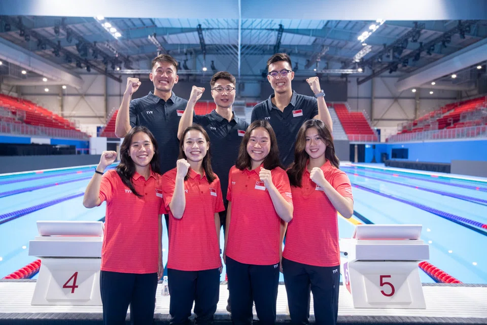 Some of the Team Singapore members at the WCH include (in black, from left) Lee Kai Yang; Ritchie Oh; Mikkel Lee; and (in red, from left) Abielle Yeo, Ashlee Tan, Gan Ching Hwee and Claire Tan.