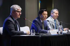 Collaboration between both the aviation and maritime sectors is necessary, says IMO's Arsenio Dominguez (right), pictured alongside ICAO's Juan Carlos Salazar (left) and Acting Transport Minister Jeffrey Siow.
