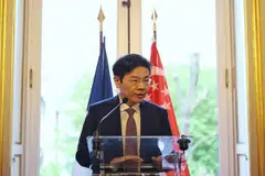 DPM Wong at a reception for Singaporeans living in France on Thursday, one of many events he attended over the week in Europe.