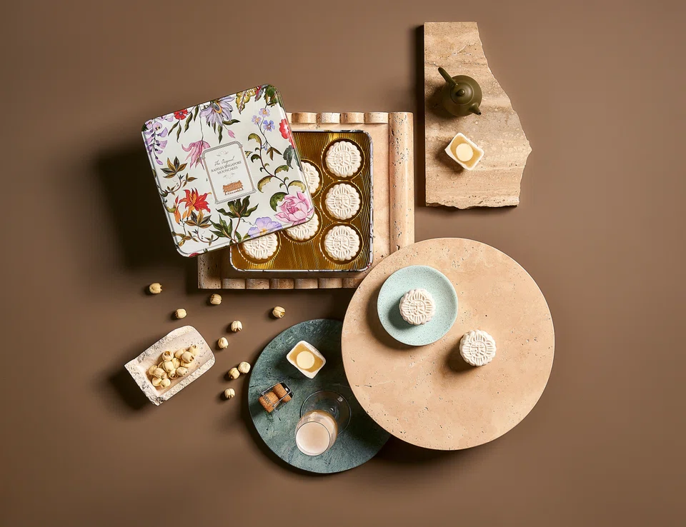Raffles Hotel's signature champagne truffle snowskin mooncakes.