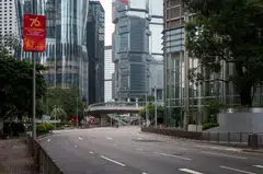 A near empty street in Central district ahead of Super Typhoon Ragasa in Hong Kong on Tuesday, Sep 23.