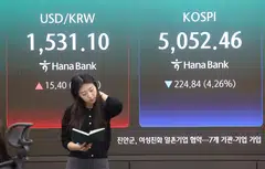 The benchmark Korea Composite Stock Price Index dropping 224.84 points, or 4.3%, to close at 5,052.46.  