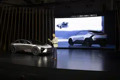  Simon Humphries, the chief branding officer for Lexus, with the LF-ZC concept car at the first-ever Japan Mobility Show.