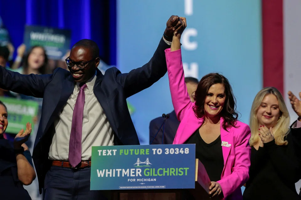 Democratic Michigan Governor Gretchen Whitmer and Lieutenant Governor Garlin Gilchrist on election night in Detroit, Michigan, US, November 9, 2022.  
