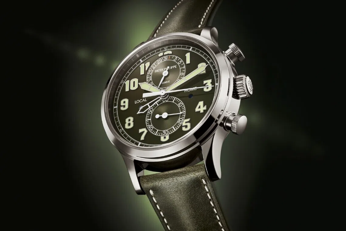 Crafted in 18k white gold, Patek Philippe’s Calatrava Pilot Travel Time offers a sporty yet sophisticated take on dual-time zone chronographs.