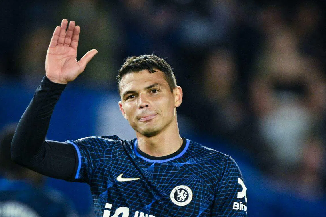 Chelsea's Brazilian defender #06 Thiago Silva applauds at the end of the English Premier League football match between Brighton and Hove Albion and Chelsea at the American Express Community Stadium in Brighton, southern England on May 15, 2024. Chelsea wins 2 - 1 against Brighton and Hove Albion. (Photo by Glyn KIRK / AFP) / RESTRICTED TO EDITORIAL USE. No use with unauthorized audio, video, data, fixture lists, club/league logos or 'live' services. Online in-match use limited to 120 images. An additional 40 images may be used in extra time. No video emulation. Social media in-match use limited to 120 images. An additional 40 images may be used in extra time. No use in betting publications, games or single club/league/player publications. / 