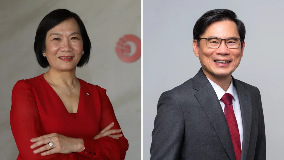 Outgoing group CEO Helen Wong (left) will remain as chairman of OCBC China and as a director of OCBC Hong Kong after stepping down. Her successor Tan Teck Long will assume the role of deputy CEO immediately.