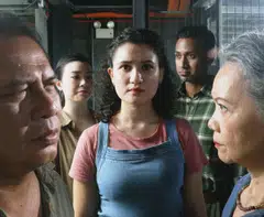 Rebecca Ashley Dass (centre) leads the cast of Playing With Fire. Her character investigates the oil and gas industry, only to find troubling connections between it and her own family history.