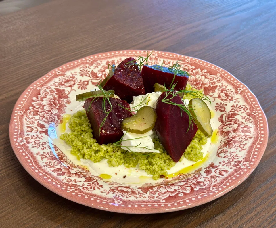 Beetroot and feta cheese salad.