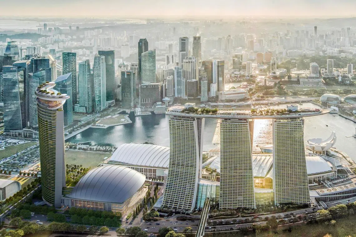 An artist's impression of what Marina Bay Sands IR2 (left) will look like. MBS will have to embark on a major recruitment drive at some point to bring in several thousand more employees to work at the new development, Town says.