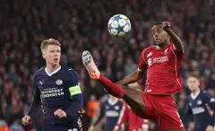 Liverpool's off-form Alexander Isak (right) in action against PSV Eindhoven's Jerdy Schouten at Anfield, as the Reds lost 4-1 in a Champions League group match.