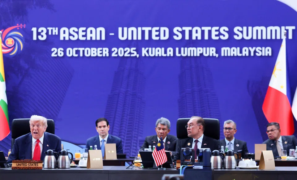 US President Donald Trump (far left) at the 47th Asean summit in Kuala Lumpur on Oct 26. He said the US is with the “nations of South-east Asia...100%, and we intend to be a strong partner for many generations”.