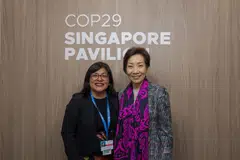 Peru’s Deputy Minister of Strategic Development of Natural Resources Raquel Soto (left) and Singapore’s Minister for Sustainability and the Environment Grace Fu at COP29. The progress with Peru is the second bilateral carbon credit collaboration that Singapore has made advances in at the summit.