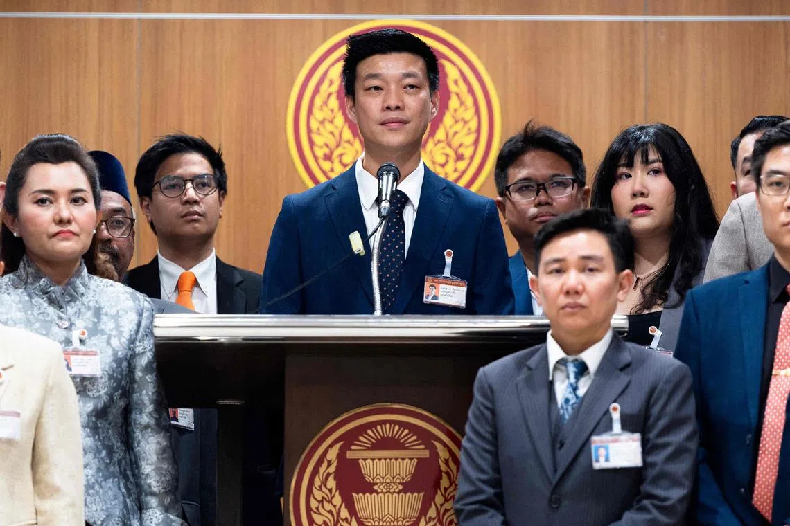 “The court wields power that’s detached from the people. Its power undermines the institutions that are elected by the people, without itself representing the people,” says Natthaphong Ruengpanyawut, leader of the People’s Party.