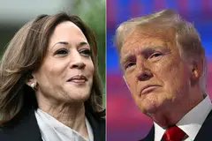 (Right) Donald Trump’s worst impulses resurfaced on Wednesday with his outlandish claim that Kamala Harris (left) - the first female and non-white vice-president - recently “became a Black person” for political convenience.