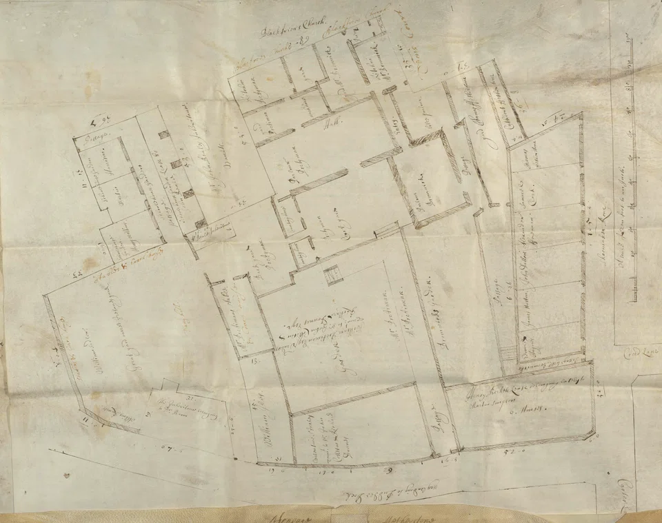 The property plan of the parish of St Ann Blackfriars in London discovered by Lucy Munro, professor of Shakespeare and early modern literature at King's College London. 
